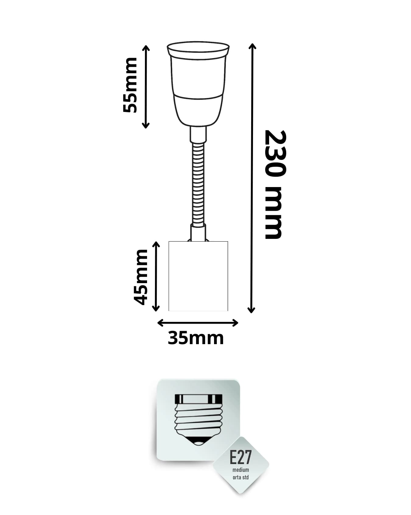 Anahtarlı Esnek Boyunlu 360° Ayarlanabilir E27 Duy Uzatma Aparatı - LEDx Duy Grubu Modeli - Görsel 3